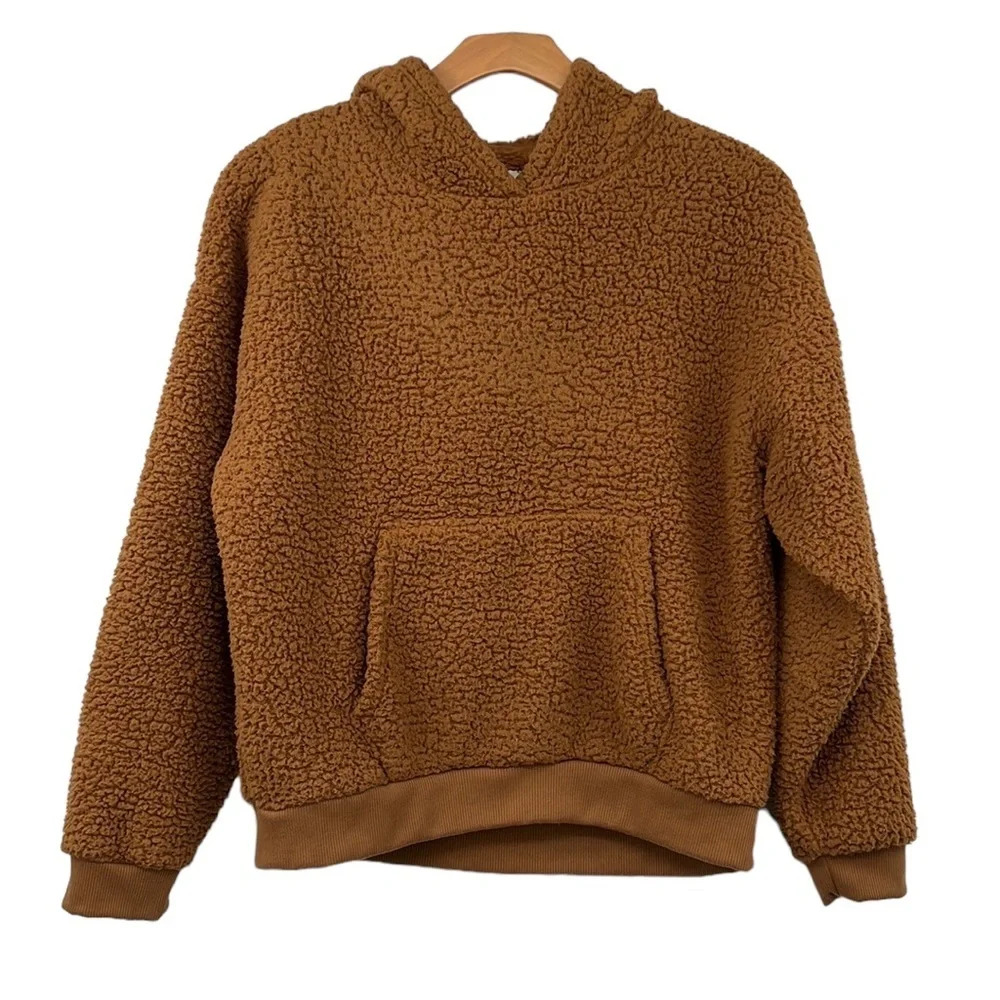 American‎ Eagle Sweater Womens Small Brown Sherpa Teddy Hoodie Pullover